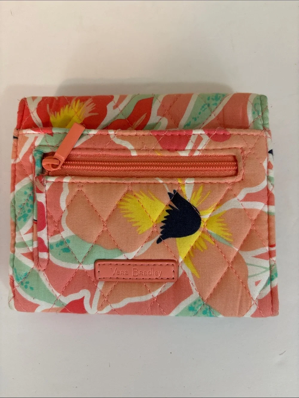 Vera Bradley Mini Quilted Trifold Wallet in Rainforest Lily Coral